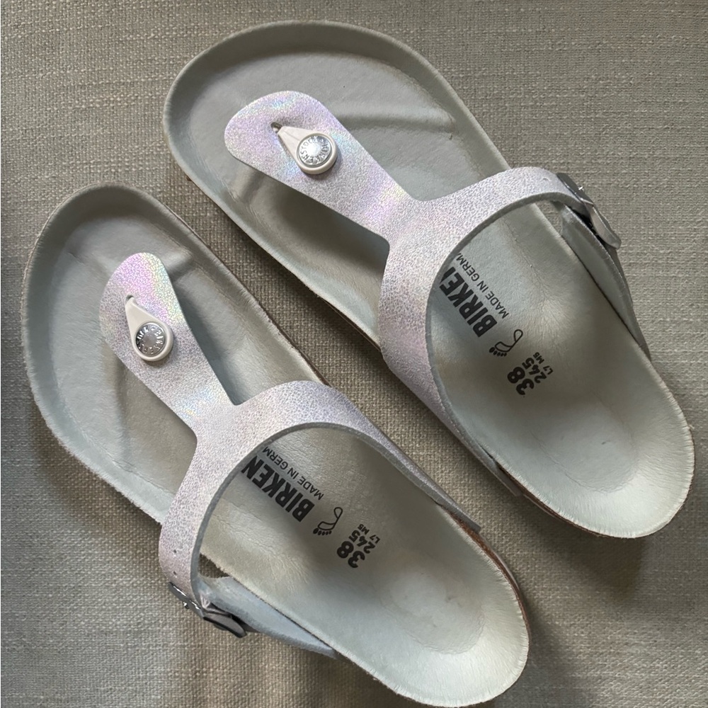 Birkenstock vegan leather silvery iridescent sandals